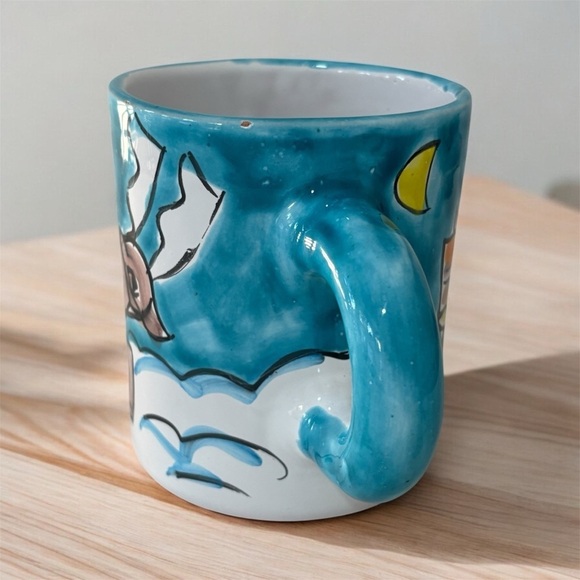 Vtg Handmade Hand Painted Santa Sleigh And Reindeer Coffee Mug Made In Italy - Picture 3 of 5